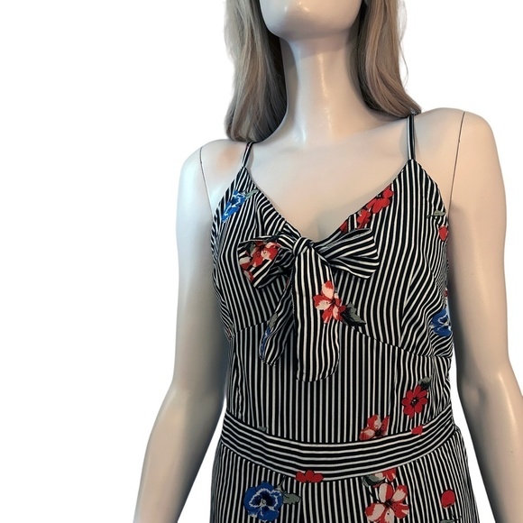 Japna Jumpsuit Romper Pants Floral Stripe Boho Shirred Smocked Tie Front - Picture 2 of 15